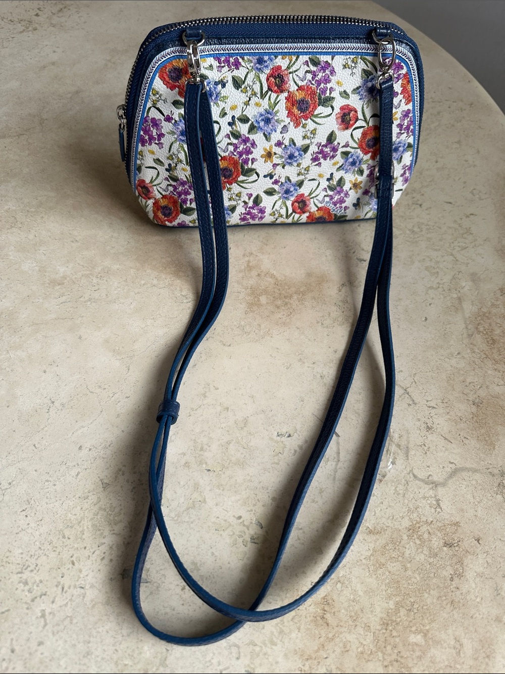 Brighton Floral leather Crossbody Bag with Blue Strap